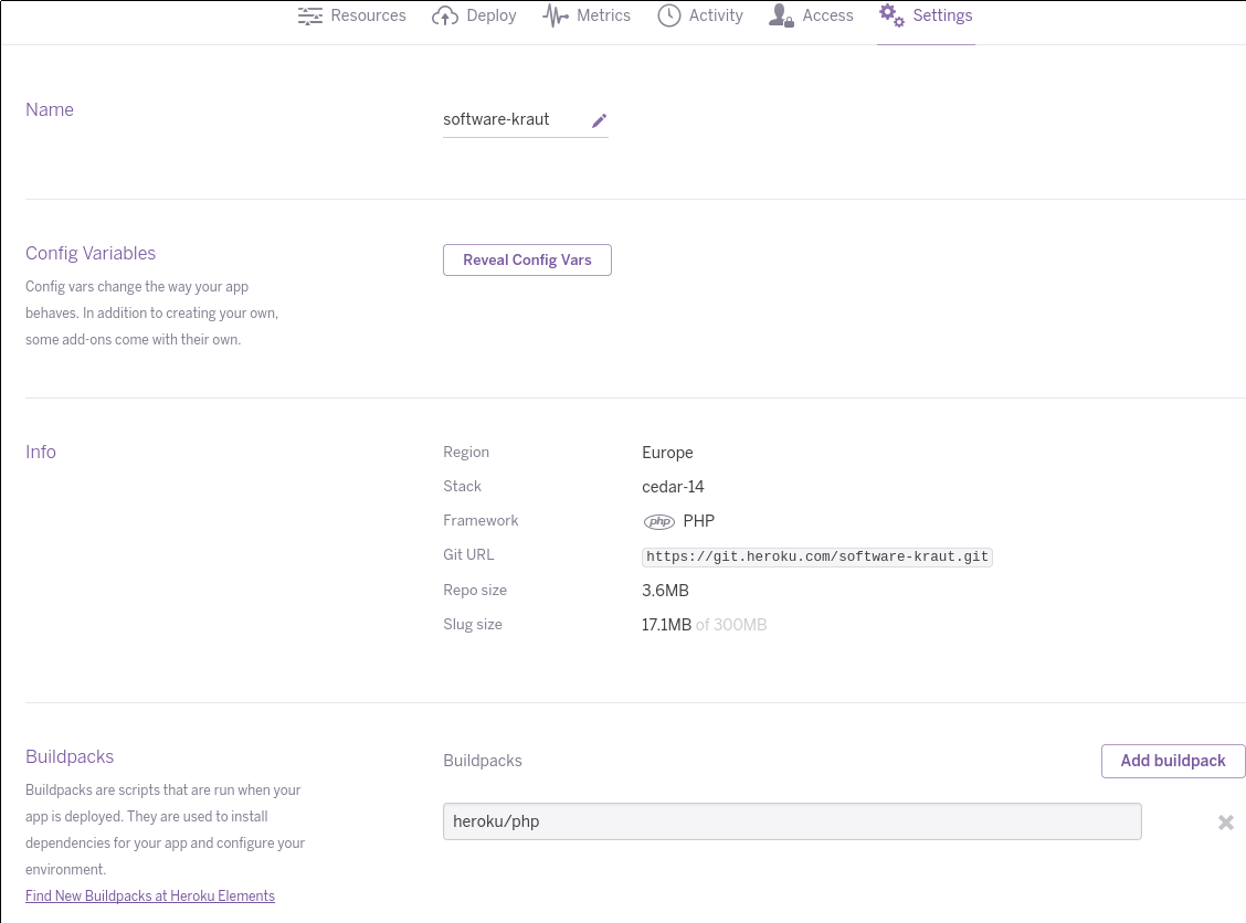 Heroku Settings